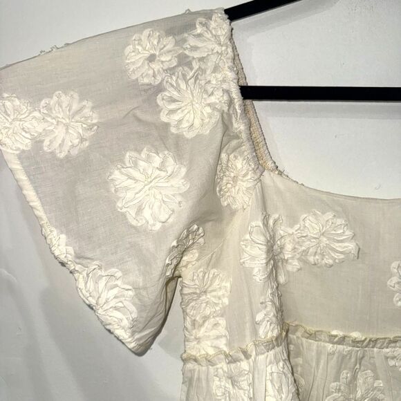 Solai The Label Boho Baby Doll Mini Dress - Floral Motif Cream S - Picture 4 of 6